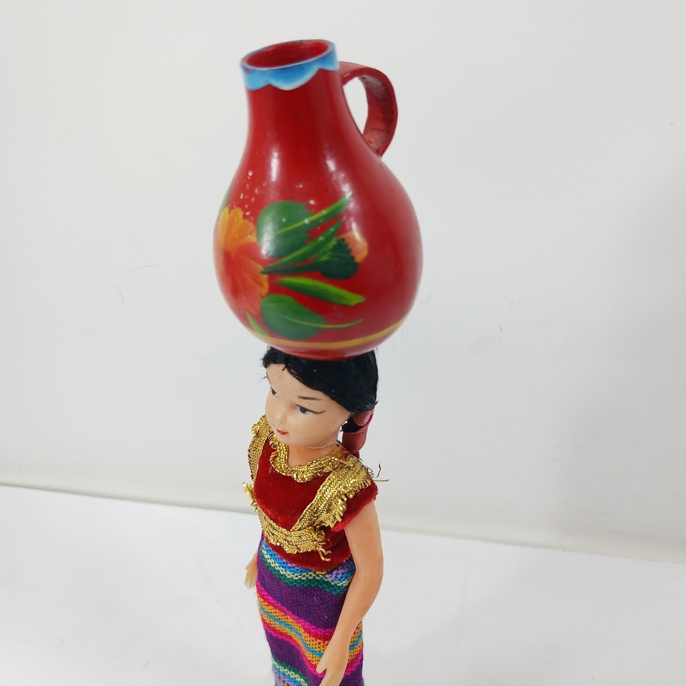 Vintage Guatemalan Souvenir Doll Traditional Dress Water Jug Folk Art 12.5" - Picture 10 of 15